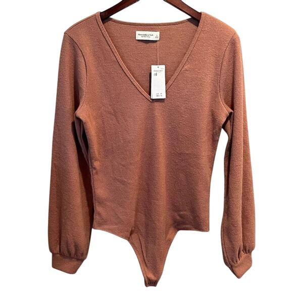 Abercrombie & Fitch Fuzzy Sweater V-Neck Bodysuit Women's Pink Large Cozycore - Picture 1 of 15